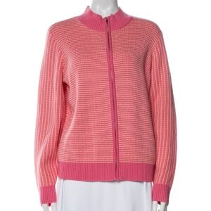 St. John Sherbert Pink & Peach Zip Knit Cardigan Sweater Jacket L